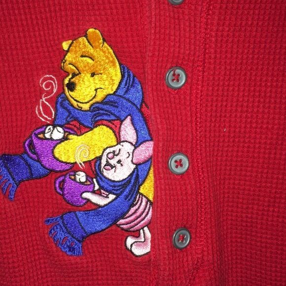 Vtg red Thermal Winnie the Pooh Piglet Ski shirt - Picture 2 of 3